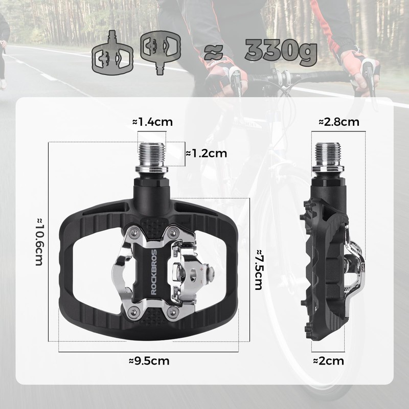 ROCKBROS Bicycle Pedals Dual Function, Clipless Pedals SPD and Flat