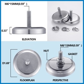 Therwen 10 Pcs 150 lb Powerful Neodymium Round Magnets Neodymium Magnet with M6 Male Threaded Stud, Heavy Duty Magnets with Nut and Washer for Lighting, Camera, Brackets Other Equipment