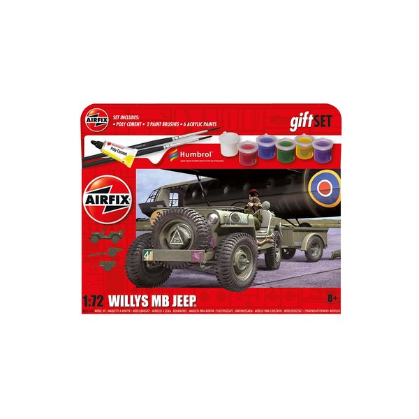 Airfix Hanging Model Car Kits - Willys MB Jeep Model Building Set, 1:32 Scale Model Vehicle Kit for Adults & Kids 8+ - Car Models Military Gifts for Men to Build, Skill Lvl. 1