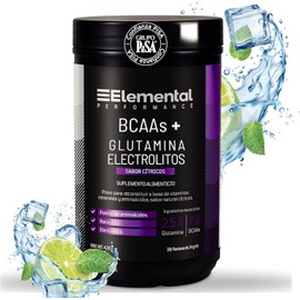 ELEMENTAL BCAA + Glutamina, Electrolitros, Hechos por PiSA, Aminoácidos, Vitaminas, Minerales, Complejo B, 30 Porciones, Entrenamiento, Sabor a Cítricos Natural, Sin Azúcar, Libre de Gluten, 420g | Elemental Performance