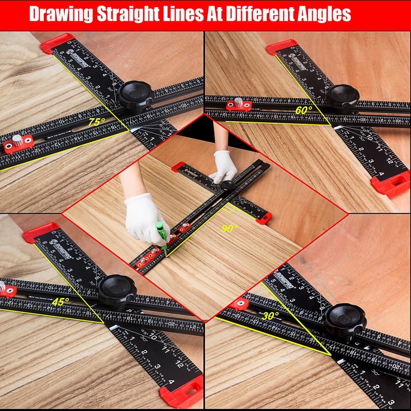 4 in 1 Adjustable T-Square Measuring Tools, 24in Aluminum Drilling