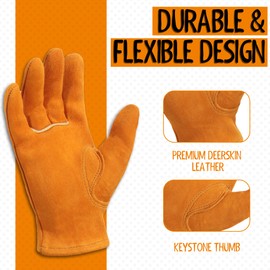 HANDLANDY Kids Genuine Leather Work Gloves for ages 3-11, Children Gardening Gloves for Boys, Girls (Medium (for age 5-7), Orange)