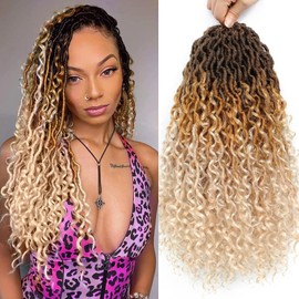 Col Bling Goddess Locs Crochet Hair 14 Inch 8 Packs Natural Looking, Bohemian River Goddess Crochet Braiding Hair Trendy & Edgy Faux Locs Crochet Hair Fashion for Women Kids (#Ombre Blonde)