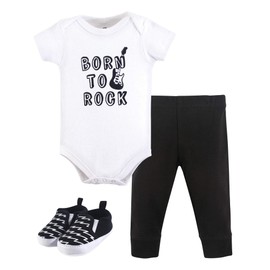 Little Treasure Unisex Baby Cotton Bodysuit, Pant and Shoe Set, Born To Rock, 9-12 Months
