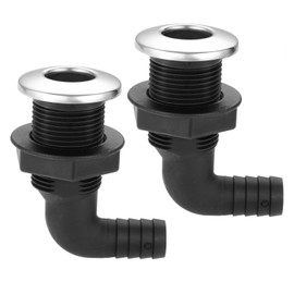 Yetaha 2Pcs 90 Degree Marine Nylon Thru Hull Connector,Black Deck Floor Drain Scupper with Stainless Steel Trim Cover,Thru Hull Fitting Compatible with 3/4 inch Hose