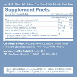 BodyHealth BodyHealth PerfectAmino Electrolytes Powder No Sugar, Keto Sugar Free Fasting Electrolytes Drink Mix, Hydration Powder with Trace Minerals - Orange - 60 Servings