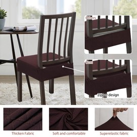 Dining Chair Covers,Seat Covers for Dining Room Chairs Set of 2,Stretch Jacquard Kitchen Chair Covers,Removable Washble Dining Room Chair Seat Cover,Chair Slipcovers Protector (Coffee,With Zipper)