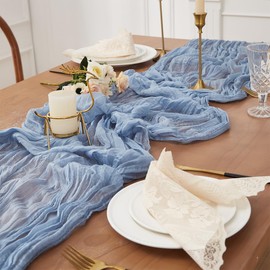 Cheesecloth Table Runner 10Ft Dusty Blue Boho Gauze Rustic Sheer Cheese Cloth Table Runner for Centerpiecr Bridal Baby Shower Decor Wedding Party Fall Thanksgiving Christmas Decoration