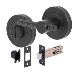 HANDLEZONE® Knurled Bar Designer Bathroom Toilet Door Thumb Turn and Release Deadbolt Kit - Black Matt - 76mm Bolt with 57mm Backset