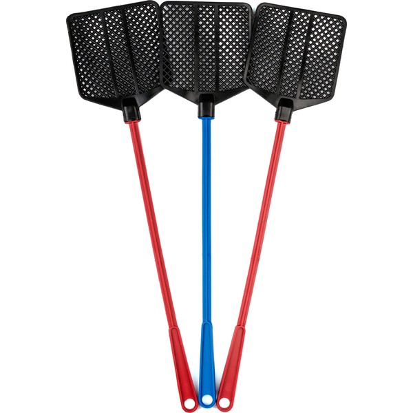 OFXDD Rubber Fly Swatter, Long Fly Swatter Pack, Fly Swatter Heavy Duty, Red and Blue Colors (3 Pack)