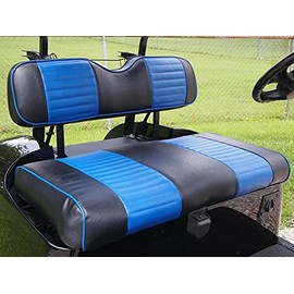 Huskey EZGO Medalist, TXT 1994-2013 Golf Cart Front/Rear 4X Seat Covers in Black/Blue Color with Blue Piping of Marine Grade Vinyl Material