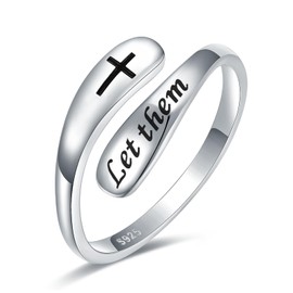 AMBCESSER 925 Sterling Silver Inspirational Adjustable Rings - Personality Encouragement Jewelry Gift For Women (Let Them)