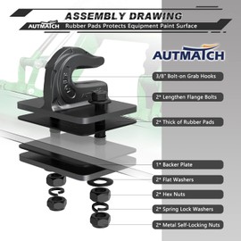 AUTMATCH Tractor Bucket Grab Hook 3/8" (2 Pack) - Bolt On Grab Hook Mount with Backer Plate and Rubber Pad, Grade 70 Forged Steel Max 18000Lbs Work for Loader, Tractor Bucket, Gunmetal Gray