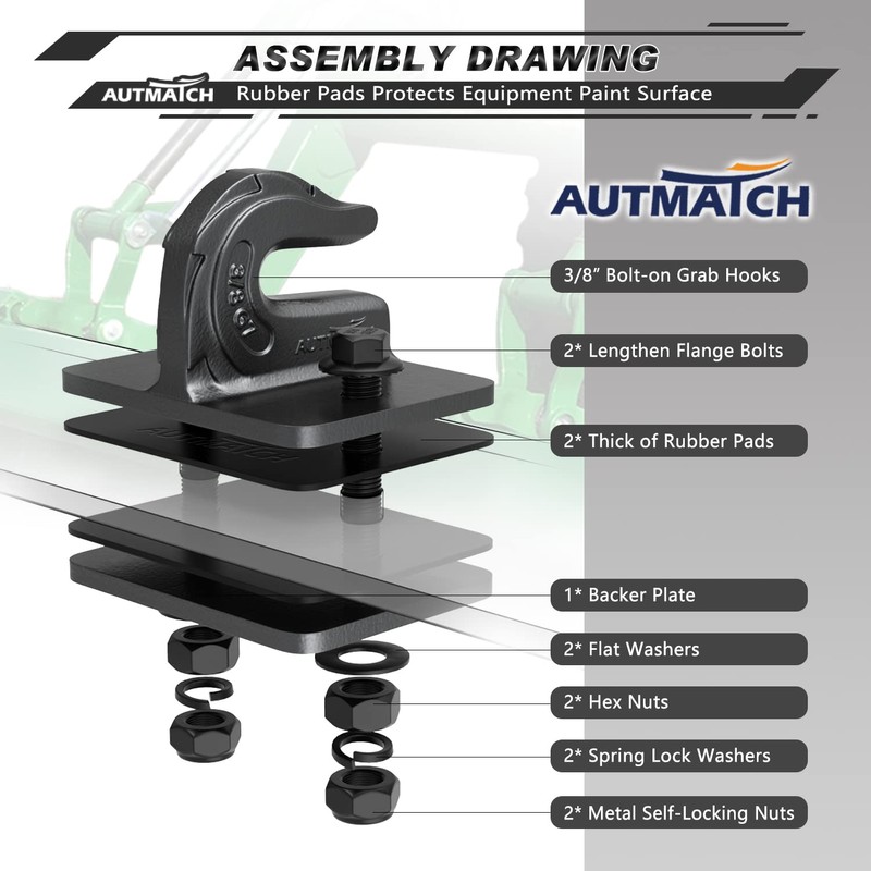 AUTMATCH Tractor Bucket Grab Hook 3/8" (2 Pack) - Bolt