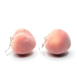 Miniblings Peach Earrings Summer Fruit Fruit Velvet Flock 35 mm - Handmade Fashion Jewellery I Earrings Earrings Gold-Plated, Plastic, paper mache