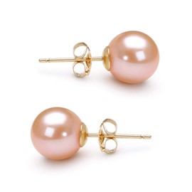 Japanese Freshwater Cultured Pearl Earrings Stud AAAA Graded 7mm Pink Stud Earrings for Women with 14K Gold Settings and Jewelry Gift Box - Orien Jewelry