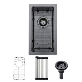 Bar Sink - PEPO Black Small Kitchen Sinks Undermount Stainless Steel Wet Bar Sink 16 Gauge Single Bowl with Accessories, High-end Handmade Basin for RV Outdoor (Black, 10"x18"x8")