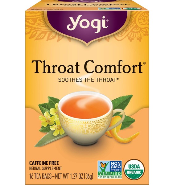 Yogi Tea - Throat Comfort (6 Pack) - Soothes the Throat with Wild Cherry Bark, Licorice Root, Mullein, and Ginger - Caffeine Free - 96 Organic Herbal Tea Bags