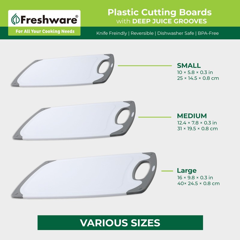 Freshware Cutting Boards for Kitchen, Chopping Board 3-Pack with Different