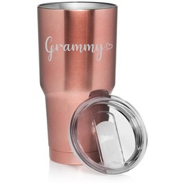 30 oz Tumbler Stainless Steel Vacuum Insulated Travel Mug Cup Grammy With Heart (Rose Gold)