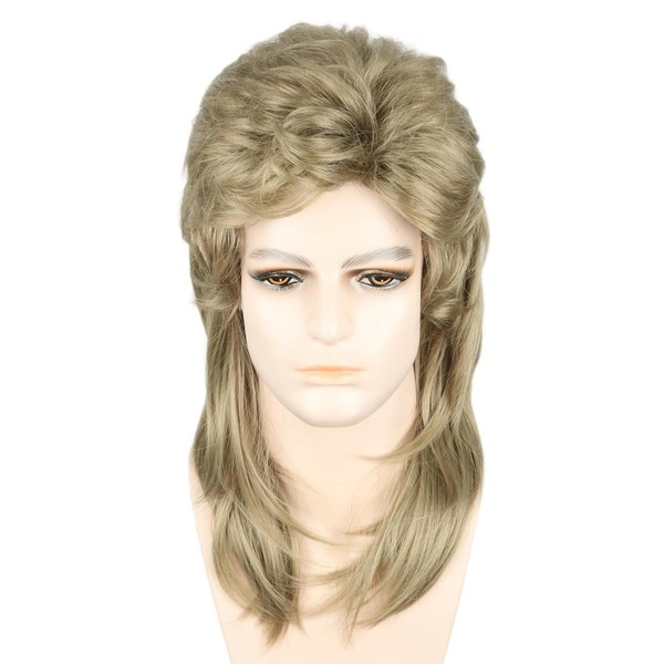 LeMarnia Men's Wigs 70s 80s Rock Wig Golden Brown Wavy