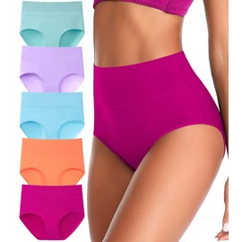 ASIMOON Womens Tummy Control Underwear,High Waisted Cotton Underwear for Women Full Back Soft Panties Comfortable Briefs XL