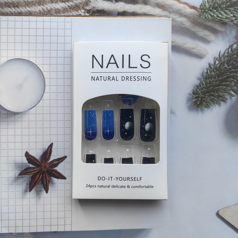 Square Press on Nails Medium Length Purple Fake Nails with