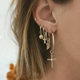 Dainty Gold Hoop Earrings 14k Gold Cartilage Earring Hypoallergenic Flat Back Earring Set for Multiple Piercing Small Hoop Earrings Gift for Her