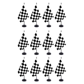 JBSJBS Black and White Checkered Desk Flag 12" Solid Pole Deluxe Set Racing Flags Banner Mini Small Checkered Office Table Flags with Black Stand Base Desktop Decorations(12Pack)