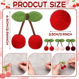 Jexine 3 Pieces Cherry Garland Decor Summer Cherries Party Decoration Pom pom Felt Bunting banner 6.6 Ft Colorful DIY Fruit Hanging Ornaments for Baby Birthday Wedding(Red, Pink, Rose-red)