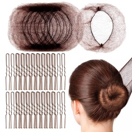 20 Pcs Invisible Bun Nets with 40 PCS U Pins, Ballet & Dance Hair Net for Women & Girls, Elastic Edge Mesh for Gymnastics Buns
