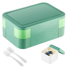 1550ML Doppellagige Lunchbox, Auslaufsicher Bento Boxen für Erwachsene, Kinder Brotdose für Kindergarten/Schule, Vesperdose mit Fächern & Besteckse, Brotzeitbox Jausenbox für Picknick/Büro (Mintgrün)