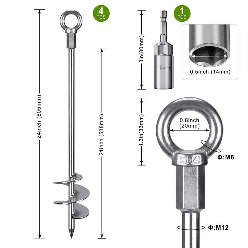 Insaga 24'' Fully Welded Ground Anchors Screw in, 3'' Wider