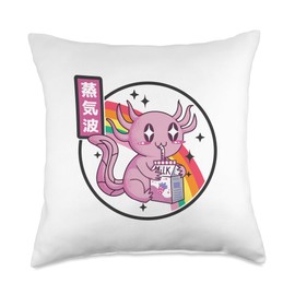 TOKYO WAVES Axolotl Strawberry Milk Kawaii Retro Rainbow Anime Throw Pillow, 18x18, Multicolor
