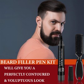 Beard Pencil Filler for Men,Beard Pen Filler Long Lasting Coverage Waterproof & Natural Finish Beard Filling Pen with Brush,Barber Styling Pencil - Fill, Shape & Define Perfect Beard(Black)