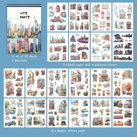 NOGAMOGA Scrapbooking Sticker Set, 150 Journaling Stickers with Landscape and City Motifs, Aesthetic DIY Scrapbook Accessories, Bullet Journal Sticker, Book, Adults