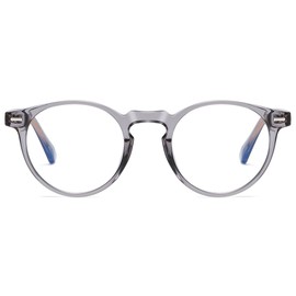LIGOES TR90 Round Glasses Women Cat Eye Anti Blue Light Glasses Frame Retro Men Fashion Glasses, Grey With Clear