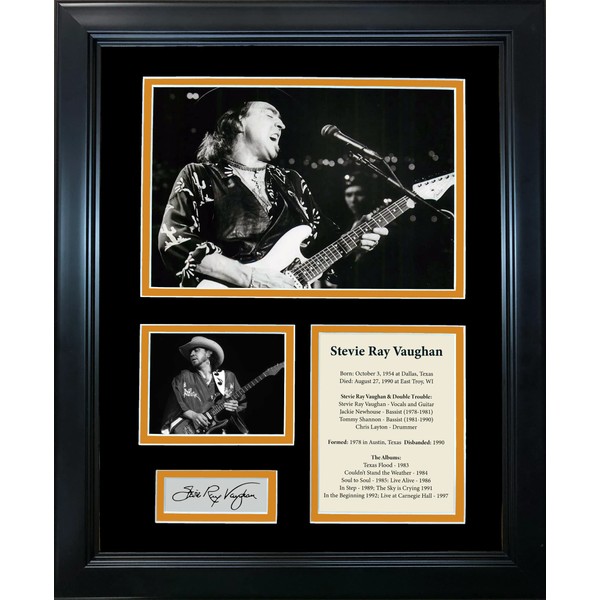 Framed Stevie Ray Vaughan Facsimile Laser Engraved Signature Auto 12"x15" Music Photo Collage