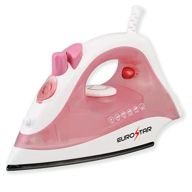 EUROSTAR IR334XP Compact Steam Iron w/Steam Burst & Auto-Shut-Off, Pink