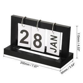 PATIKIL Vintage Wood Perpetual Calendar, Wooden Flip Calendar Turn Page Month Date Display for Desk Office Home Decoration, Black