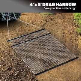 FAHKNS 4' x 5' Drag Harrow, Rust-Resistant Chain Driveway Grader with Front and Rear Ttrays, Heavy Duty Field Leveler, UTV Tractor Attachment for Landscape Leveling Gravel Driveway Farm Field Garden