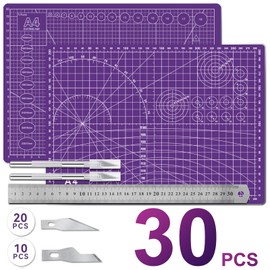 Miuzei Cutting Mat Set A4 with Steel Ruler kit for Carving Crafts Self-Healing Craft Mat Drawing Mat（Purple）