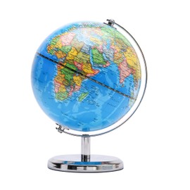 EXERZ 14cm Mini World Globe, Political Map with Stainless Steel Arc & Base