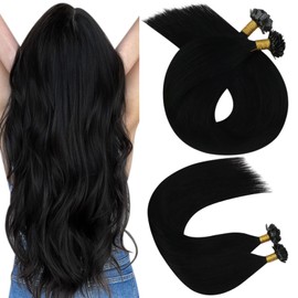 Flat Tip Black Hair Extensions, Ugeat 16Inch Keratin Remy Straight Human Hair Extensions Jet Black Hair Extensions Pre Bonded Natural Black Hair Extensions 50G/50s #1
