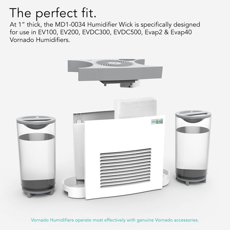 Vornado MD1-0034 Replacement Humidifier Wick (2-Pack), 1-Inch Thick, Replace at