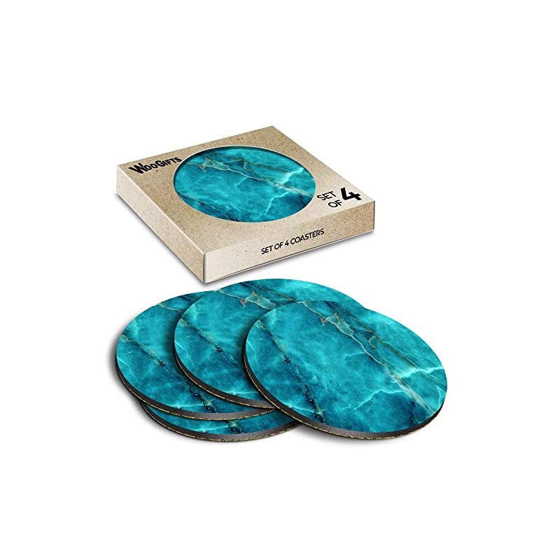 4 x Round Coasters - Green Teal Cracked Marble Effect