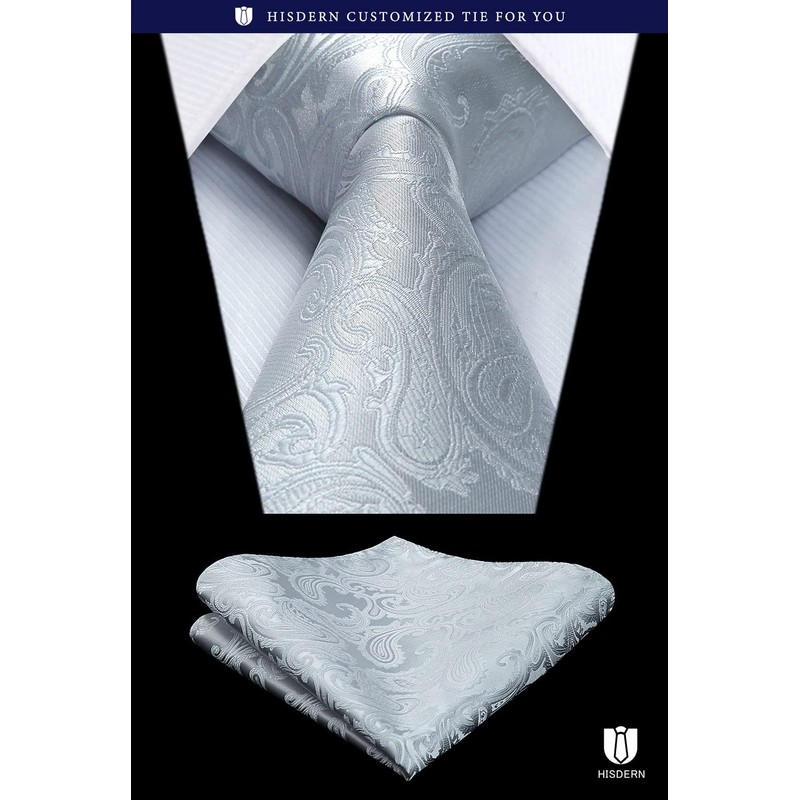 Hisdern TP-01S Men’s Paisley Pattern Necktie and Square Set, Business,