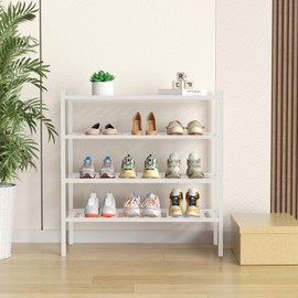 ROMGUAR CRAFT 4 Tier Bamboo Shoe Rack for Closet Free Standing Wood Shoe Shelf for Entryway Small Space Stackable 27"x11"x26" (White)