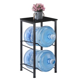 LIANTRAL 5 Gallon Water Bottle Holder with Storage Shelve, Water Jug Holder, Water Jug Rack, Water Jug Stand, Water Bottle Organizer for Office, Kitchen, Living Room Black