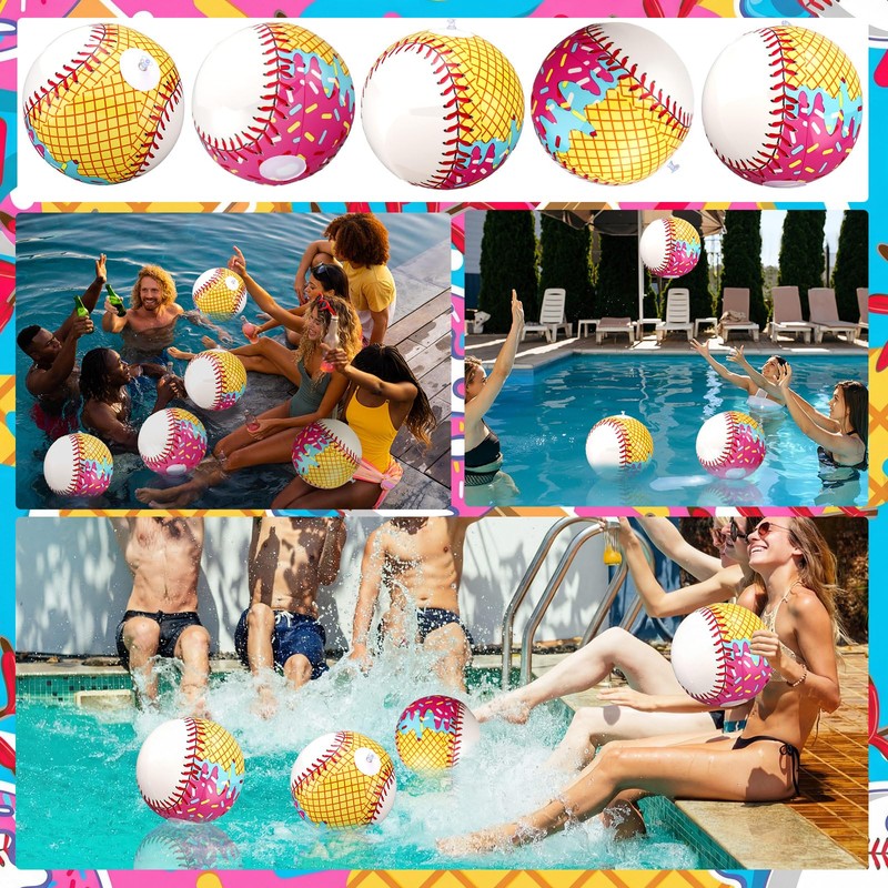 Civaner 6 Pcs Ice Cream Drip Baseball Themed Beach Ball